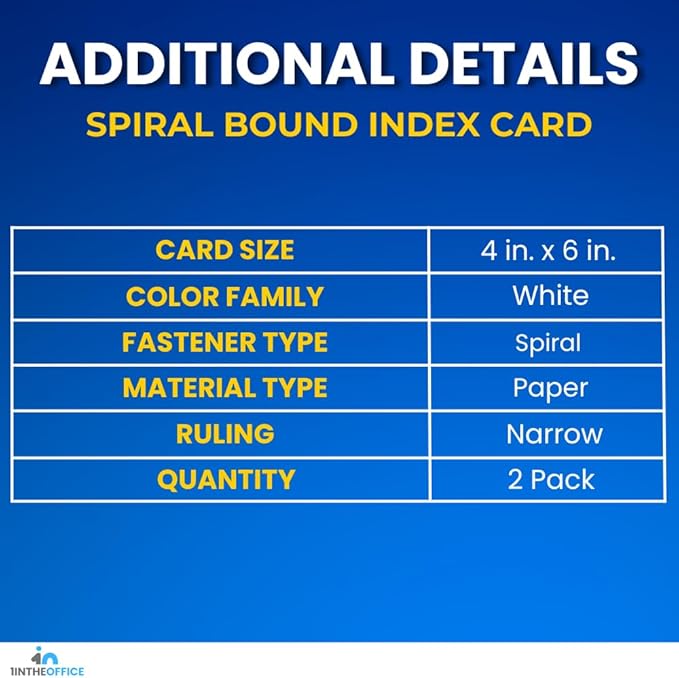 1InTheOffice Index Cards 4 x 6 Ruled, Spiral Bound, 120 White Cards/Spiral - Image 7