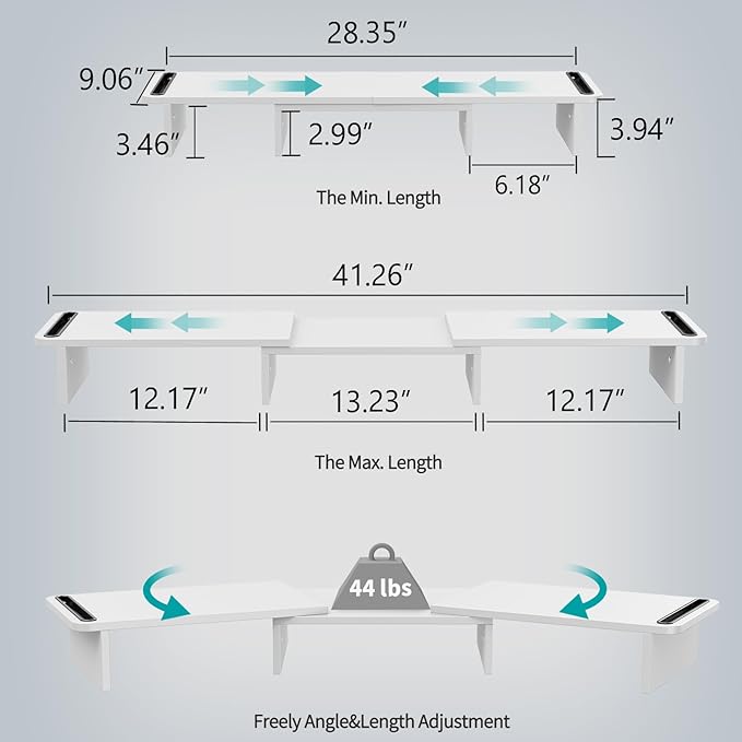 Zimilar Dual Monitor Stand Riser, Monitor Stand with Adjustable Length and Angle, Wood Monitor Stand for Desk, Monitor Riser for 2 Monitors with Storage Space-DeskLoop Office