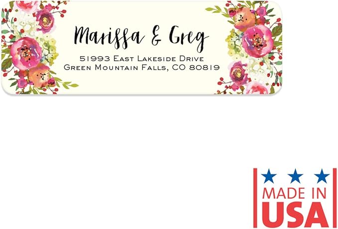 Vibrant Floral and Ivory Rolled Address Labels/Roll of 500 Personalized Address Labels/Designer Return Address Stickers in Elegant Plastic Dispenser-DeskLoop Office