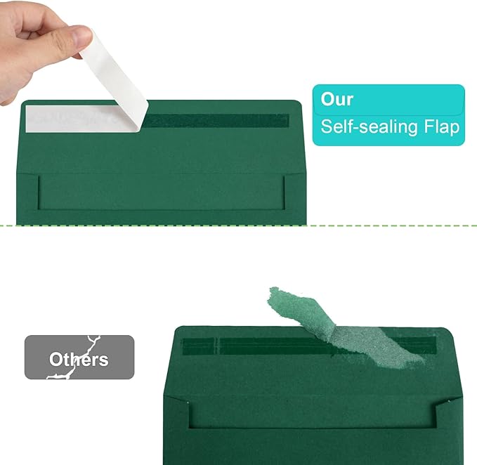 65 Pack Dark Green Self Seal Envelopes - A4, 4x6 Sizes for Invitations, Weddings, Photos, Greeting Cards & Mailing-DeskLoop Office