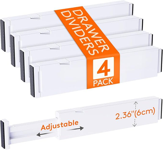 Lifewit 4 Pack Kitchen Drawer Dividers 2.36" High, 11"-17" Adjustable Drawer Organizer for Utensils/Clothes/Makeup, Plastic Expandable Separators in Dresser/Bedroom/Bathroom/Office Storage-DeskLoop Office