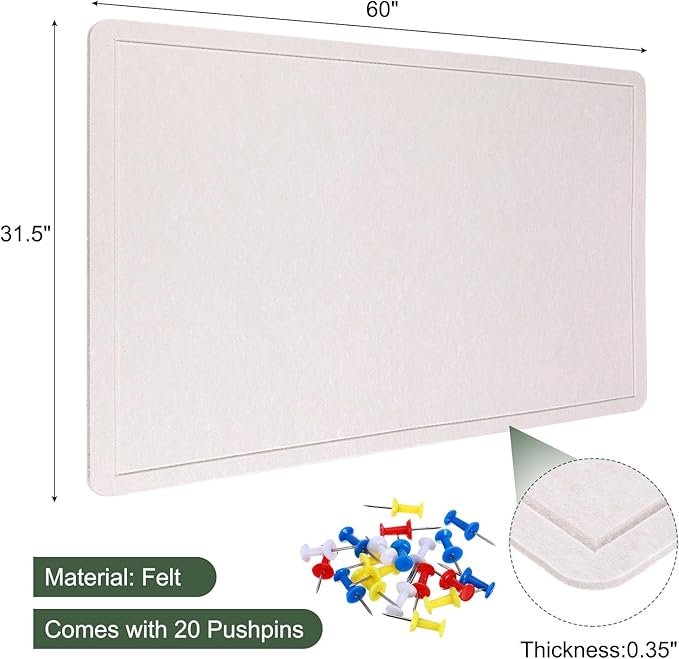 YOKIVE Felt Bulletin Board, 60 x 31.5 -Inch Foldable Decorative Pin Board Self Adhesive Felt Cork Board with 20 Pushpins, Great for Wall, Photo Display, Paste Note, Schedule(Light Camel)-DeskLoop Office