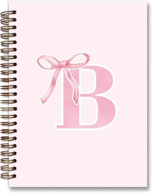 Coquette Trendy Preppy Pink Bow Spiral Notebook,Initial B Journal Personalized Teen Girl Gifts,Monogrammed Gifts for Women Teen Girl,College Ruled Hardcover Spiral Notebook 5.5 x 8.3-DeskLoop Office