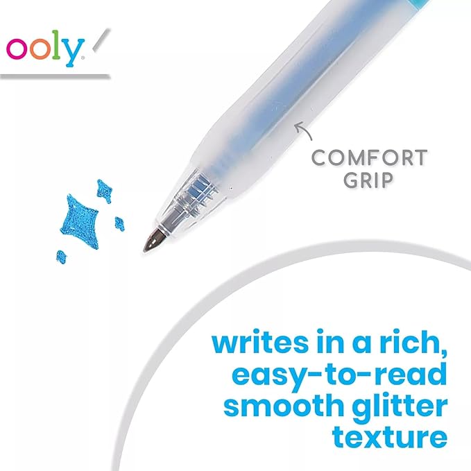 Ooly Oh My Glitter Gel Pens - Set of 4 Cute School and Art Supplies for Girls, Planner Pen with Comfort Grip, Ideal Retractable Glitter Pens for Decorations & Office Use, Back to School-DeskLoop Office