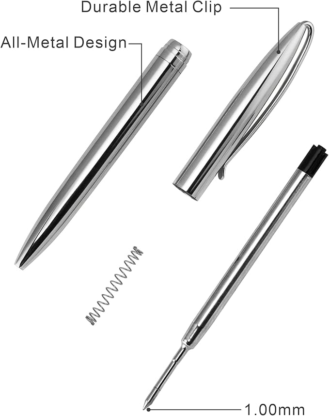 Cambond Metal Ballpoint Pens - Black Ink Fancy Pens 1.0mm Medium Point Bulk for Guest Book Uniform Christmas Gift, 3 Pens with 6 Refills (Silver)-DeskLoop Office