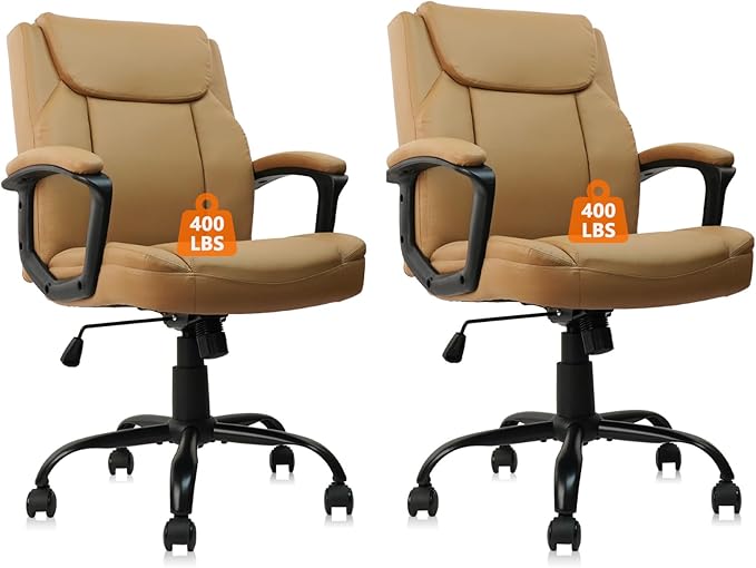 CLATINA Brown Office Computer Chair PU Leather Executive Office Chair Swivel Adjustable Height Chairs with Upholstery Fixed armrest Mid-Back Leather Thick Cushion Office Chairs Brown 2Pack-DeskLoop Office