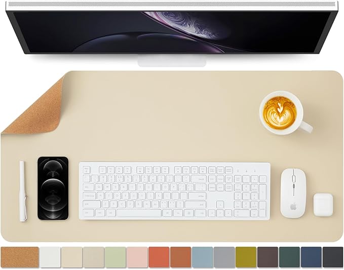 Cork Desk Mat - Dual-Sided Desk Pad for Office and Home - Desk Organization and Accessories - Ideal for Large Mouse Pad and Desk Mats on Top of Desks(Beige,31.5"x 15.7")-DeskLoop Office