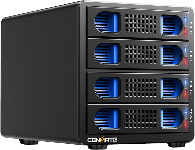 4 Bay Hard Drive Enclosure with Cooling Fan for 2.5/3.5" SATA HDD/SSD with USB A/C 3.0 Cable, Tool-Free HDD Enclosure, 3.5 Hard Drive Enclosure Support 80TB, Hot Swappable(NO RAID/NAS)-DeskLoop Office