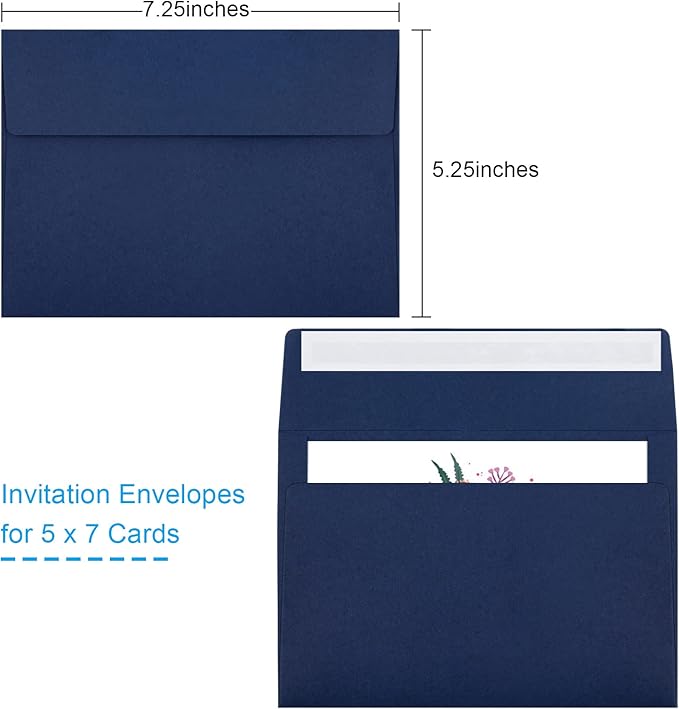 50 Pack 5x7 Envelopes - Self Seal for Invitations, Weddings, Photos & Greeting Cards (Navy Blue)-DeskLoop Office