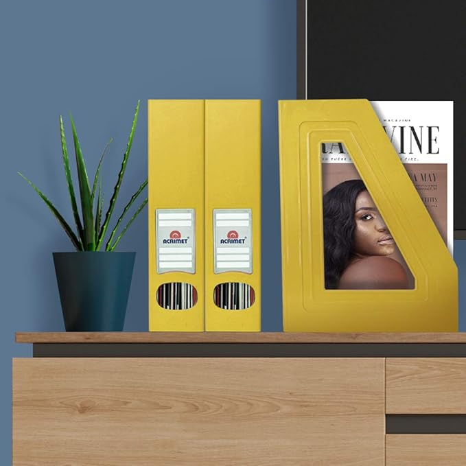 Acrimet Magazine File Holder, Durable Rack, Space-Saving Organizer (Plastic) (Yellow Color) (2 pack)-DeskLoop Office