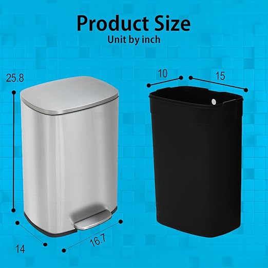 PayLessHere 13 Gallon (50L) in Home Recycling Bin Kitchen Stainless Steel Recycling Bin with Lid Removable Inner Bucket Foot Pedal Soft Close for Office Home Kitchen Garbage Can Trash Bin-DeskLoop Office