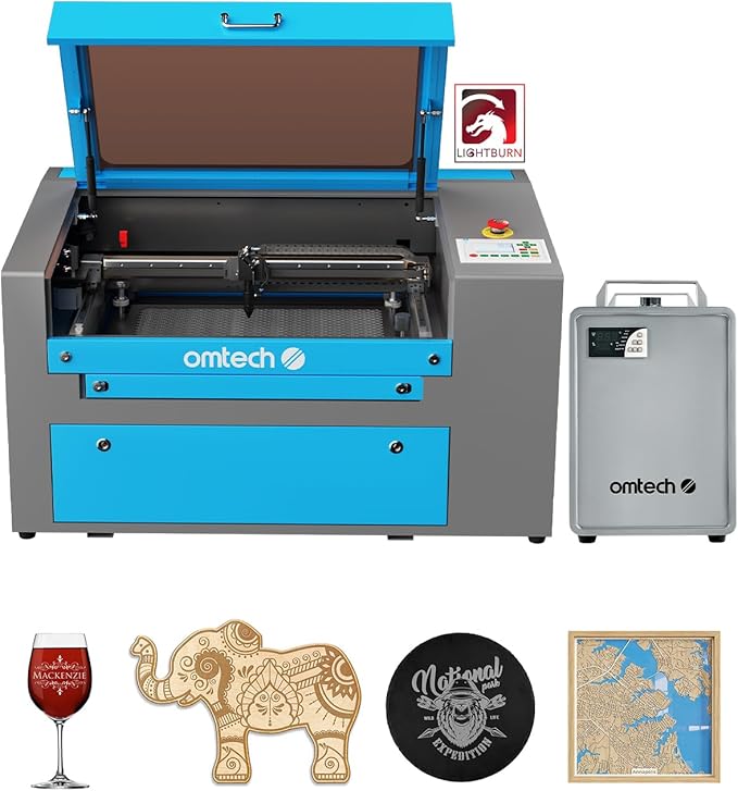OMTech 90W CO2 Laser Engraver with LightBurn & Water Chiller, 20"x28" Laser Engraving Cutting Machine with 4 Way Pass Through Air Assist Caster Wheel, Commercial Laser Cutter for Wood Glass Acrylic-DeskLoop Office