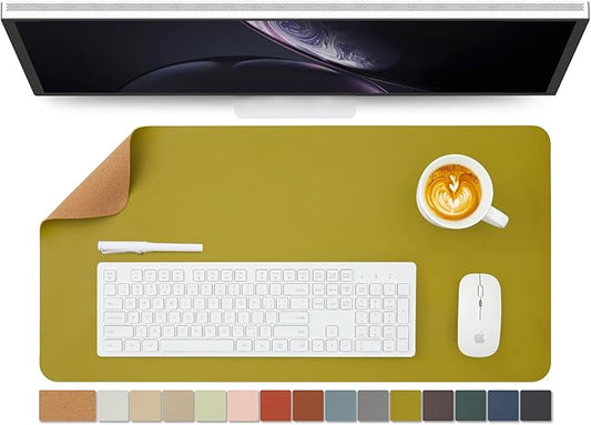 Cork Desk Mat - Dual-Sided Desk Pad for Office and Home - Desk Organization and Accessories - Ideal for Large Mouse Pad and Desk Mats on Top of Desks(Olive Green,27.6"x 13.8")-DeskLoop Office