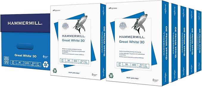 Hammermill Printer Paper, Great White 30% Recycled Paper, 8.5 x 11 - 92 Bright, Made in the USA, 086700C - 10 Ream (5,000 Sheets)-DeskLoop Office