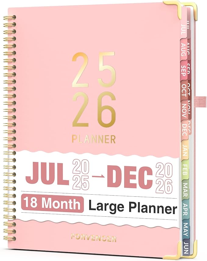 Jul 2025 -Dec 2026 Planner, Forvencer Academic Planner 2025-2026, 18 Month Daily Planner, 8.5" x 11", Weekly & Monthly Agenda Book, Hardcover Calendar Book, School Supplies for Student,Pink-DeskLoop Office