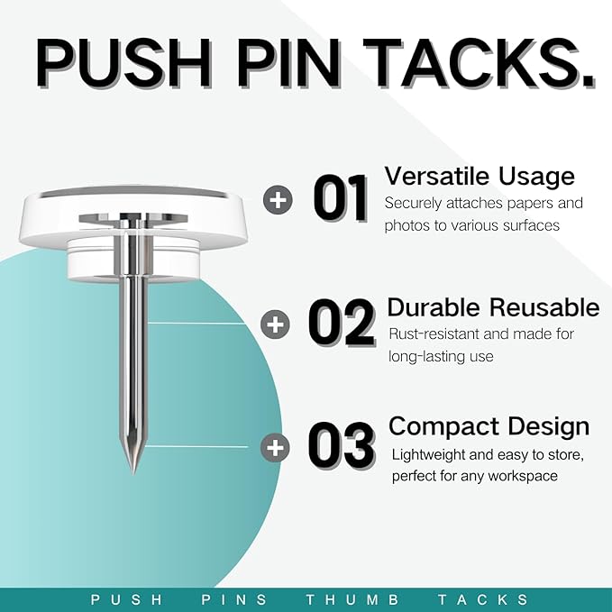 150 PCS Flat Clear Short Push Pins for Wall Thumb Tacks for Walls Flat thumbtacks Push pin for Bulletin Board Shadow Box Display Thumbtack for Cork Board-DeskLoop Office