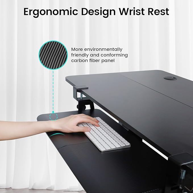 Large Keyboard Tray Under Desk Slide Out with Extra Sturdy C Clamp Mount System,26'' (30'' including Clamps) x11 Slide-Out Keyboard Drawer Under Desk for Typing,Keyboard Mouse Tray,Black-DeskLoop Office