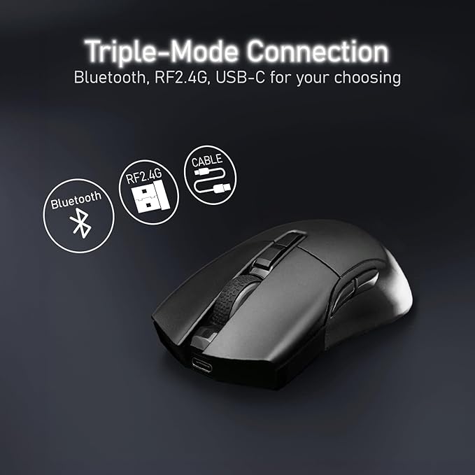 iRocks M31R Wireless Gaming Mouse, Triple Mode 2.4G/ Bluetooth/USB-C Detachable Cable Gaming Mouse, Kailh GM8.0 Mouse Switches, Advanced PixArt PAW3395 Optical Sensor, Up to 26,000 DPI - Black-DeskLoop Office
