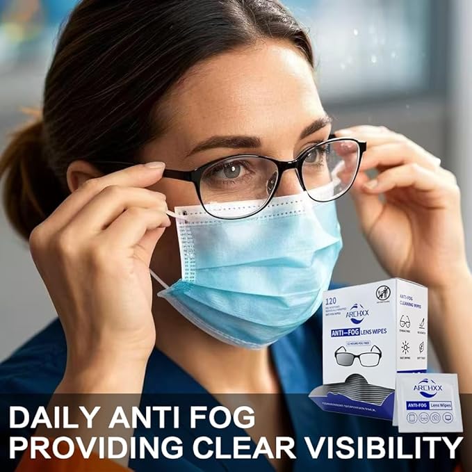 Anti Fog Wipes for Glasses, 120 Count,Pre-Moistened Cleaning Wipes, Lens Cleaner Wipe for Eyeglasses,Sunglasses,Goggles,Screen,Phone,Individually Wrapped Eye Glasses Cleaner-DeskLoop Office
