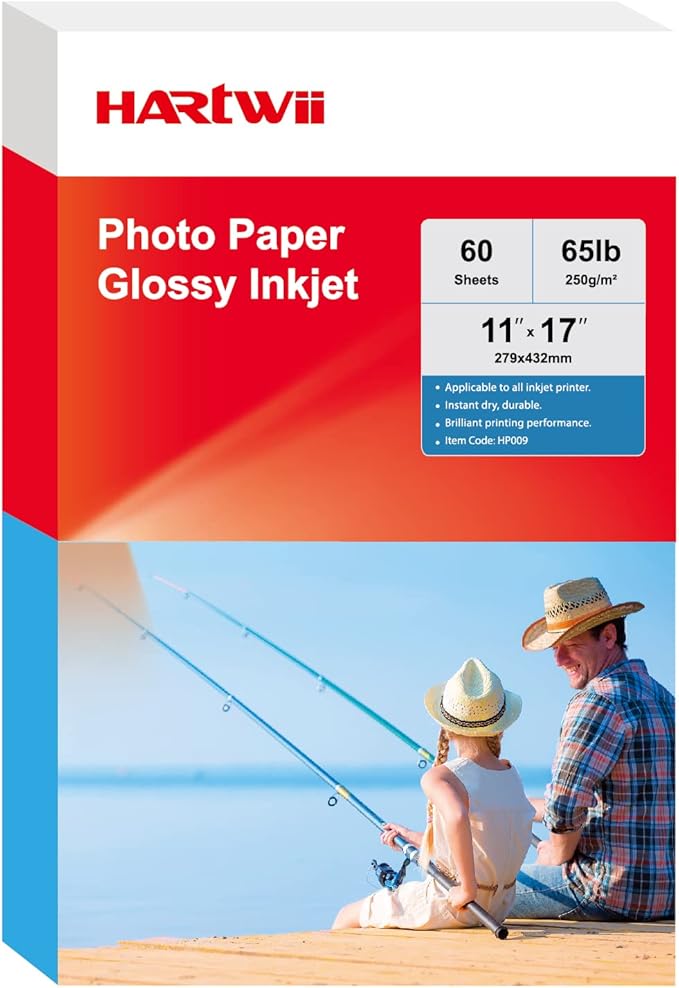 60 Sheets Heavyweight Inkjet Glossy Photo Paper 11 x 17 inch 65lb 250gsm for Obituary Bulletin Gallery Show Thick for A3 Size Dye Ink Printers-DeskLoop Office