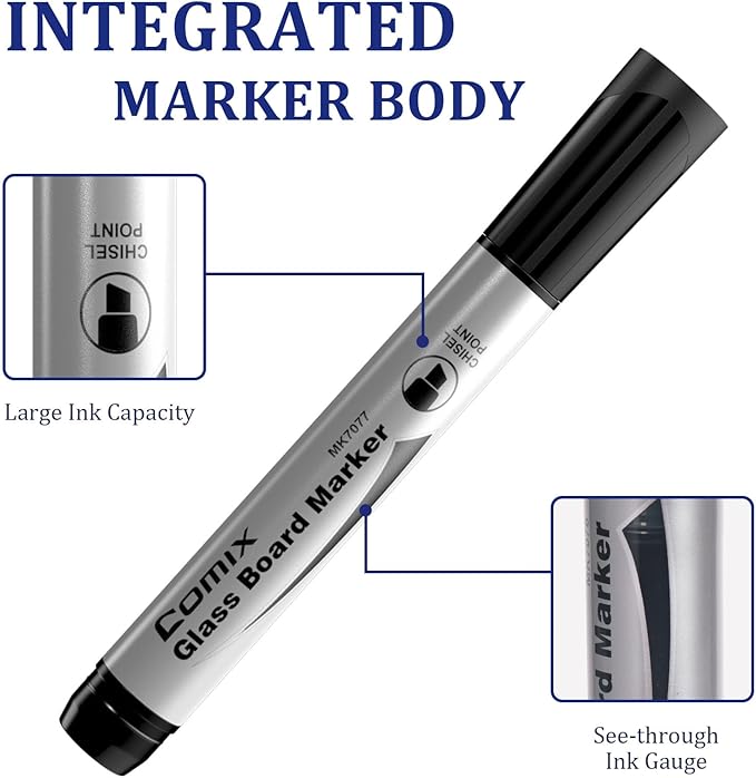Comix Glass Board Dry Erase Markers, Low Odor Whiteboard Markers, Chisel Tip, 4 Assorted Colors, 12 Pack-DeskLoop Office