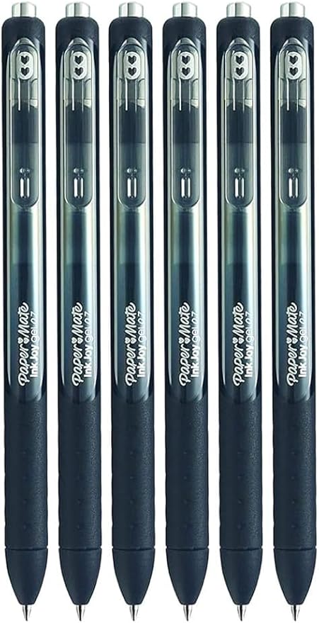 Paper Mate InkJoy Gel Pens, Black Ink, Medium Point (0.7mm), 6 Count, Bundle with Plastic Reusable Pouch-DeskLoop Office