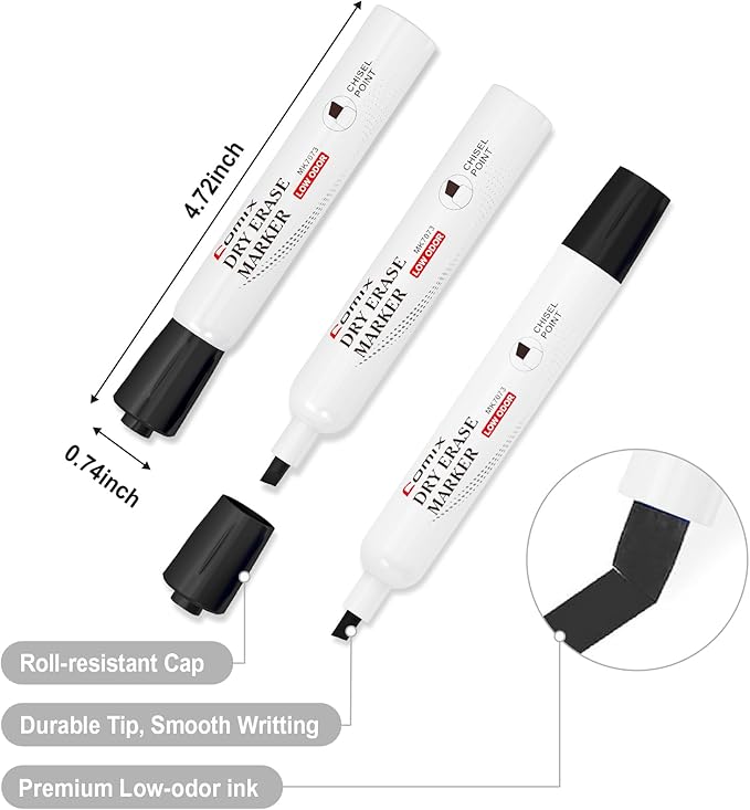 Comix Low Odor Dry Erase Markers, 36 Bulk Black Color Whiteboard Markers, Chisel Tip Thick Markers for Kids Teachers-DeskLoop Office
