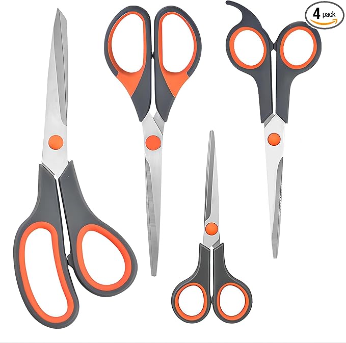 Professional Paper Cutting Scissors 4 Pack, Office Craft Scissors Set with Ultra Sharp Blades for Adults, Art Projects, Gift Wrapping-DeskLoop Office