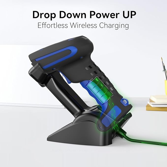 Alacrity DPM Industrial Barcode Scanner, 1D 2D & Direct Part Marks Symbologies, Wireless Charging, Long-Distance 433MHz Wireless & Bluetooth Connectivity, Shock and Dust-Proof Barcode Reader, Green-DeskLoop Office