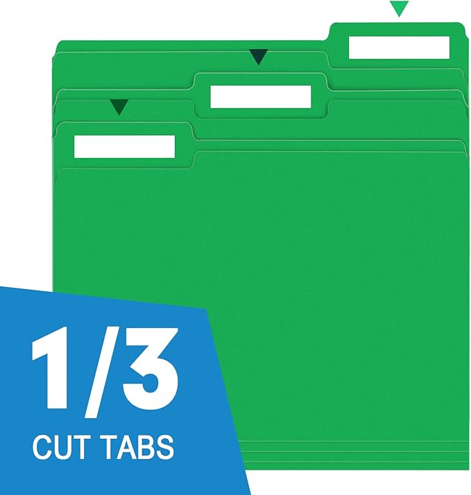 File Folder, RAZCC 150 Pack 1/3 Cut Tab File Folders Letter Size, Creen, Colored Folders with Tab Great for Organizing and Easy File Storage-DeskLoop Office