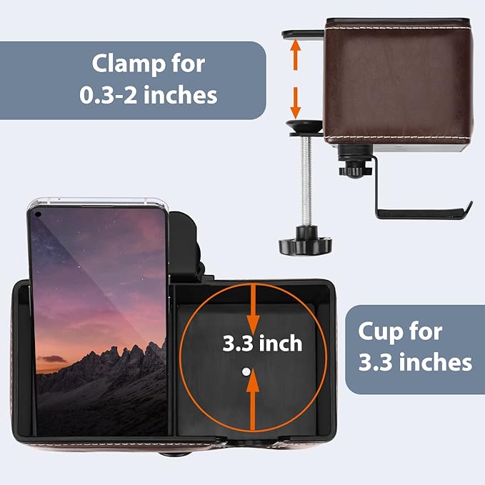 Desk Cup Holder Clip on Pen Holder Headphone Hanger Headset Stand Rotatable Clamp Hook Under Desk (Brown)-DeskLoop Office