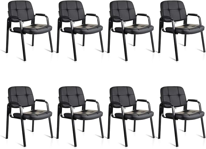 CLATINA Waiting Room Guest Chair with Bonded Leather Padded Arm Rest for Office Reception and Conference Desk Black 8 Pack-DeskLoop Office