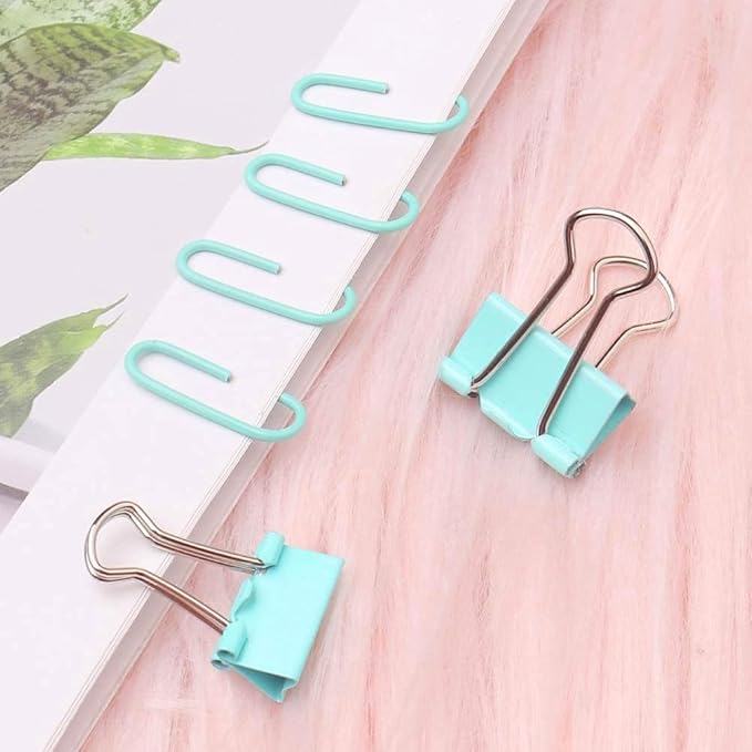 Paper Clips and Binder Clips Set, Metal Assorted Sized Binders with Push Pins, Cute Office Supplies for Desk, Desk Accessories (Green Set of 3)-DeskLoop Office