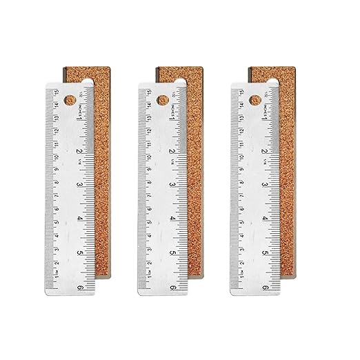 6-Inch Stainless Steel Metal Ruler with Non-Slip Cork Backing - 3 Pack-DeskLoop Office