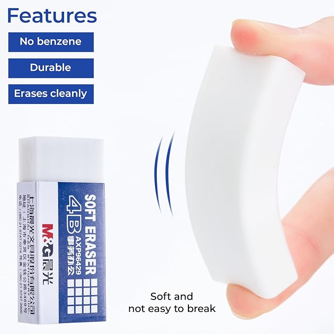 M&G 30 Pack Large Erasers Pencil Erasers, 4B White Rubber Eraser Rectangular Bulk for Kids School Students Office, Art Erasers for Drawing-DeskLoop Office