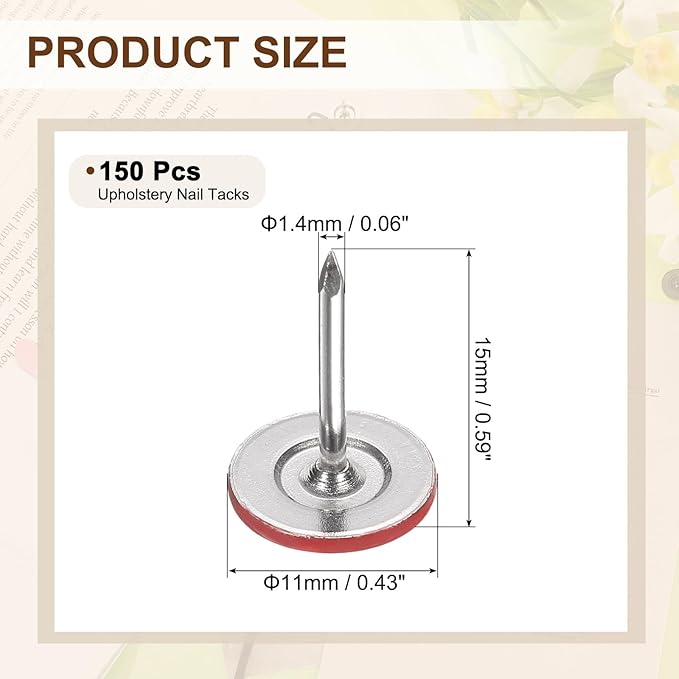 uxcell 150Pcs Upholstery Tacks, 11mmx15mm Flat Head Thumb Tack Decorative Furniture Nails Push Pins for Furniture Sofa Headboards, Red-DeskLoop Office