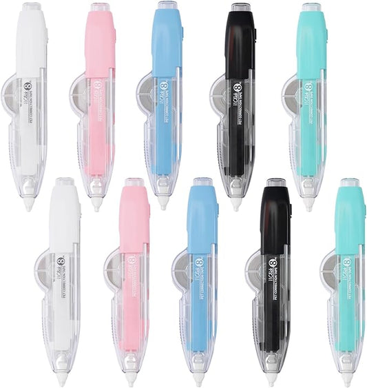10 PCS Correction Tape Pens White-Out Applicator with Protective Cover, Smooth Ink Tape, Aesthetic Pen Design for School & Office Supplies (Retractable & Refillable)-DeskLoop Office