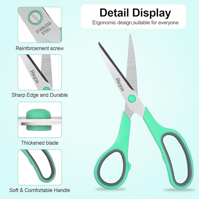 Red Scissors Bulk, Rkqoa 8" All Purpose Scissors Pack of 6- High Performance and Designed for Comfort and Cutting - Sharp to Cut but Soft to Hold. Perfect for Art, Crafts and the Office-DeskLoop Office