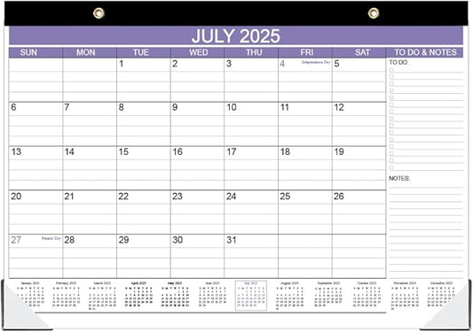 2025-2026 Desk Calendar - 18 Months Calendar from July 2025 - December 2026, Desk Calendar 2025-2026 with to-do List, 12" x 17", Purple-DeskLoop Office