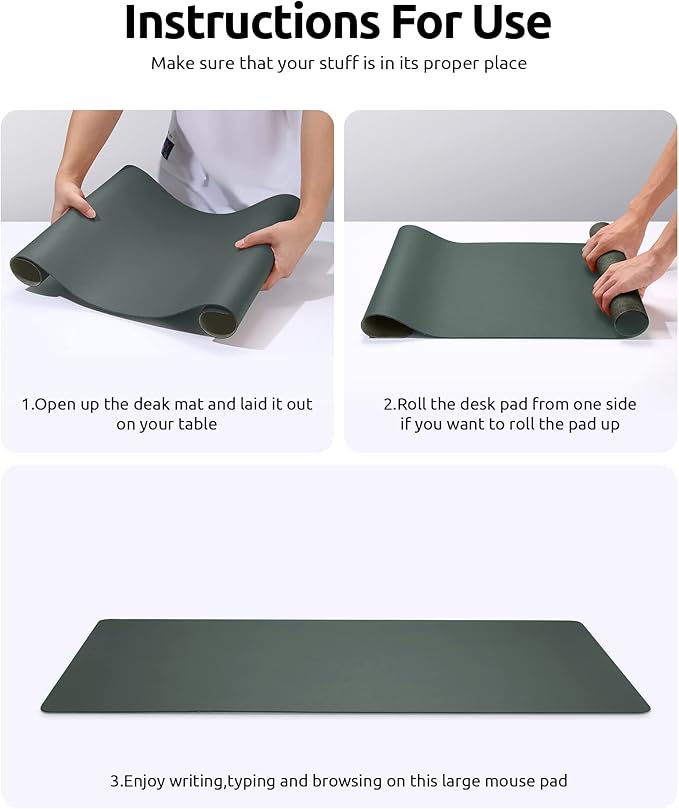 YSAGi Leather Desk Pad Protector, Office Desk Mat, Large Mouse Pad, Non-Slip PU Leather Desk Blotter, Laptop Desk Pad, Waterproof Desk Writing Pad for Home (23.6" x 13.8", Dark Green)