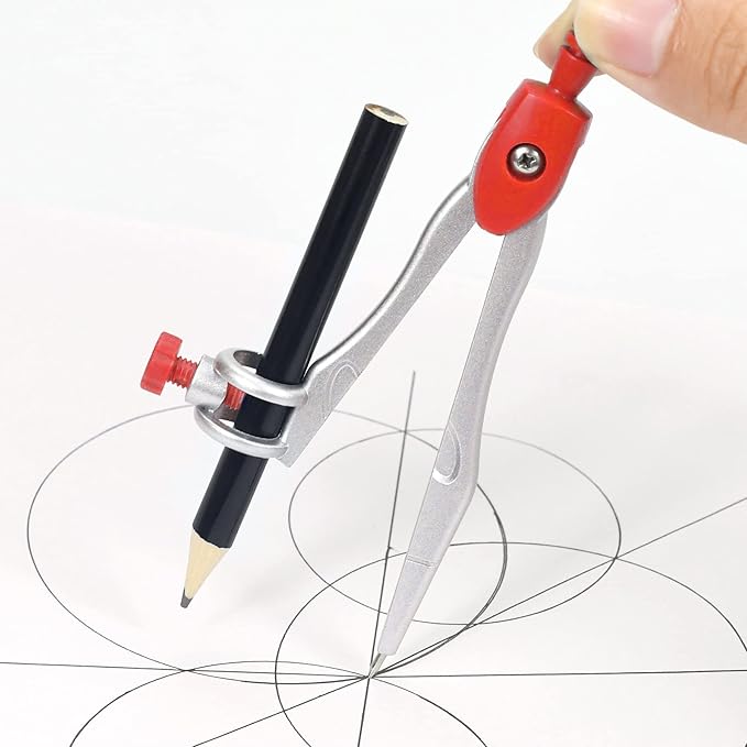 10 Pieces Math Geometry Kit Set Student Supplies with Shatterproof Storage Box,Includes Rulers,Protractor,Compass,Eraser,Pencil Sharpener,Lead Refills,Pencil,for School and Drawings(Red)-DeskLoop Office