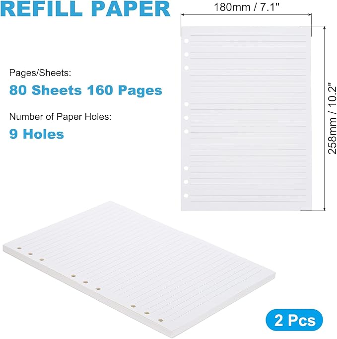 PATIKIL B5 Ruled Refills Inserts 9-Ring Binder Loose Leaf Planner Filler Paper Planner Inserts, 160 Sheets/320 Pages, Lined, White-DeskLoop Office