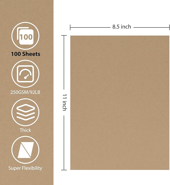 OcePor 100 Sheets Brown Cardstock Paper, Colored Printer Paper 8.5 x 11, Card Stock Thick Construction for Craft,Scrapbook,Office Printing, Invitations, Certificates,92 lb/250gsm-DeskLoop Office