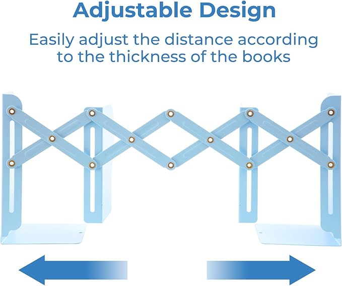 M&G Adjustable Bookends Book Ends for Shelves, Metal Bookend for Heavy Books, Desk Magazine File Organizer Holder Extends up to 20in, Book Stopper for Home, Office, Classroom (Blue)-DeskLoop Office