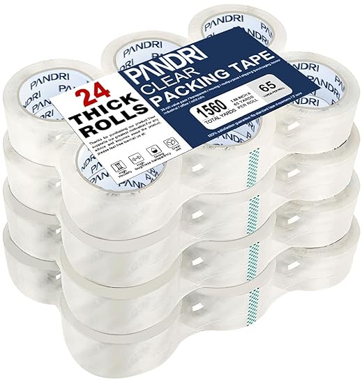 PANDRI Clear Packing Tape, 24 Rolls Heavy Duty Packaging Tape for Shipping Packaging Moving Sealing, 1.88 inches Wide, 65 Yards Per Roll, Total 1560 Yards-DeskLoop Office