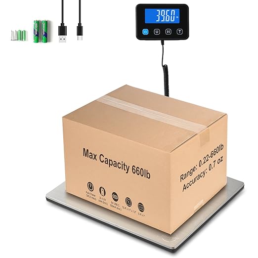 Miseyo 660lbs Heavy Duty Digital Shipping Scale - 0.7oz High Accurate Stainless Steel Postal Scale for Packages, Luggage, Small Business, Warehouse, Battery & Charging Cable Included-DeskLoop Office