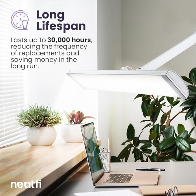 Neatfi 3,500 Lumens Ultra Task Lamp, 26 Inches Metal Lamp, Dimmable, 45W, 270 Pcs SMD LEDs, Desk Light for Home, Office (Non-CCT with Base, White)-DeskLoop Office