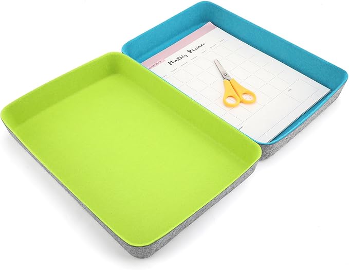 Welaxy 2-Piece Office Desk Drawer Organizer Tray Letter-Size documents A4 Paper Book File Folder Holder Storage Bins (Green + Turquoise)-DeskLoop Office