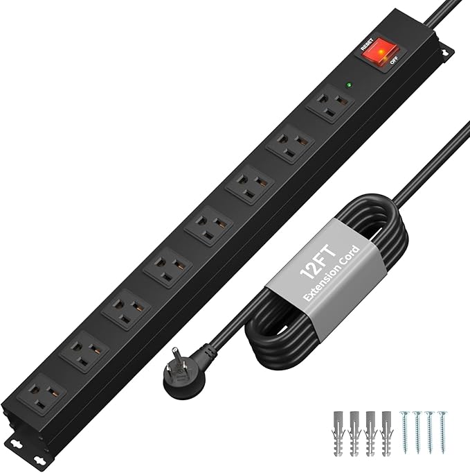 KF 8 Outlet Heavy Duty Power Strip Surge Protector, 2100J Surge Protection Power Strip, 15A/1875W Mountable Power Strips with Upgraded Switch, 14AWG 12FT Power Cord-DeskLoop Office