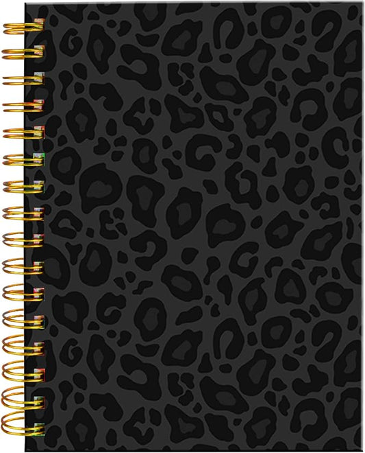 iampanda Spiral Journal Notebook,Strong Twin-Wire Binding with Premium Paper for Girl Women,Cool Cheetah 60 Sheets A5 College Ruled Notebook/Journal,Perfect for School Office Home Gifts,Black Leopard-DeskLoop Office